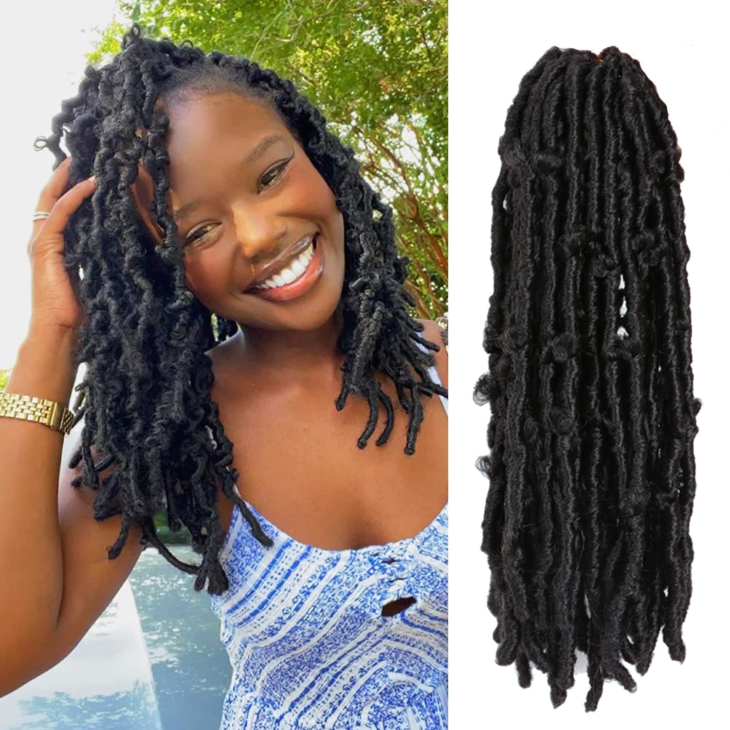 Butterfly Locs Crochet Hair 6 Packs Long Faux Locs Crochet Braids Pre looped Distressed Locs Soft Locs Crochet Dreadlocks Synthetic Hair Extensions (1B#, 14 Inch (Pack of 6)) โ image 1
