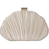 Saliheryin Shell Shaped Clutch Ruched Hard Shell Purse with Chain Strap Satin Evening Bag Wedding Purses for Women