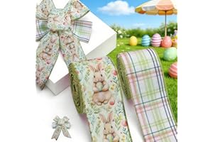 2 Rolls Easter Spring Floral Bunny Ribbon - Watercolor Easter Bunny Flower Ribbon for Gift Wrapping, Floral Arrangement, Wrea