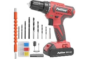 PULITUO Cordless Drill Set, 20V Electric Power Drill with Battery And Charger, 30N.m and 21+1 Torque, 2 Variable Speeds, with 59pcs Drill Driver Bits Kit, Screws Set，(Red)