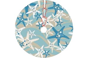 WINUSMK Starfish Christmas Tree Skirt 48 Inch Large Xmax Tree Mat for Holiday Party Home Decorations Ornaments