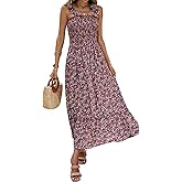 Tobrief Women's Boho Dress Summer Spaghetti Strap Square Neck Flowy Ruffle Beach Long Maxi Dress