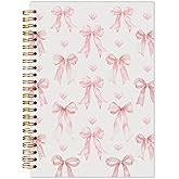 BESERH Pastel Pink Bow Notebook, Coquette Bow Journal, Preppy Aesthetic Notebooks for Women, Coquette Girly Office Supplies, Preppy Pink Hardcover Spiral Notebook 5.5x8.3 Inch