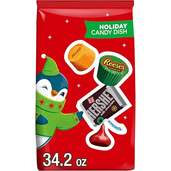 HERSHEY’S, REESE’S AND ROLO ASSORTED CHOCOLATE FLAVORED, CHRISTMAS CANDY BULK BAG, 34.2 OZ