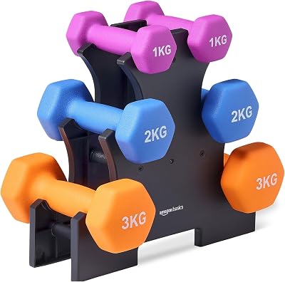 Neoprene Dumbbell Weights Set with Stand, 1, 2, 3 kg Pairs