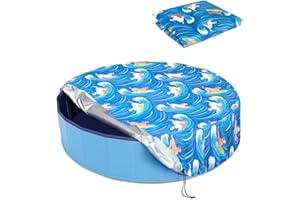 Ladadee Foldable Round Dog Swimming Pool Cover, for 32"/63“/48” Collapsible Outdoor Tub, PVC Coating Waterproof and UV Protection, Leakproof Washable Kiddie Pet Small Paddling Bath Accessories