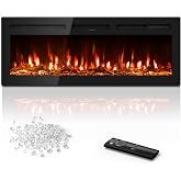 Manastin 50" Electric Fireplace Heater, Multi-Color Recessed Wall Mounted | 13 Flame&amp;12 Ember Colors, 2026 Ultra-Thin, 6 Brightness&amp;Speed, Flame Only 0/750/1500W, Log Crystal for Living Room Home Decor