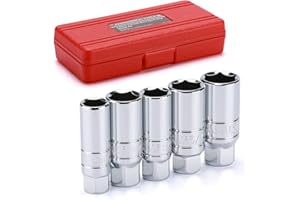 EMENTOL 5PCS 3/8" Drive Spark Plug Socket Set, CR-V, SAE and Metric, 3/8" Drive 6-Point Socket Set