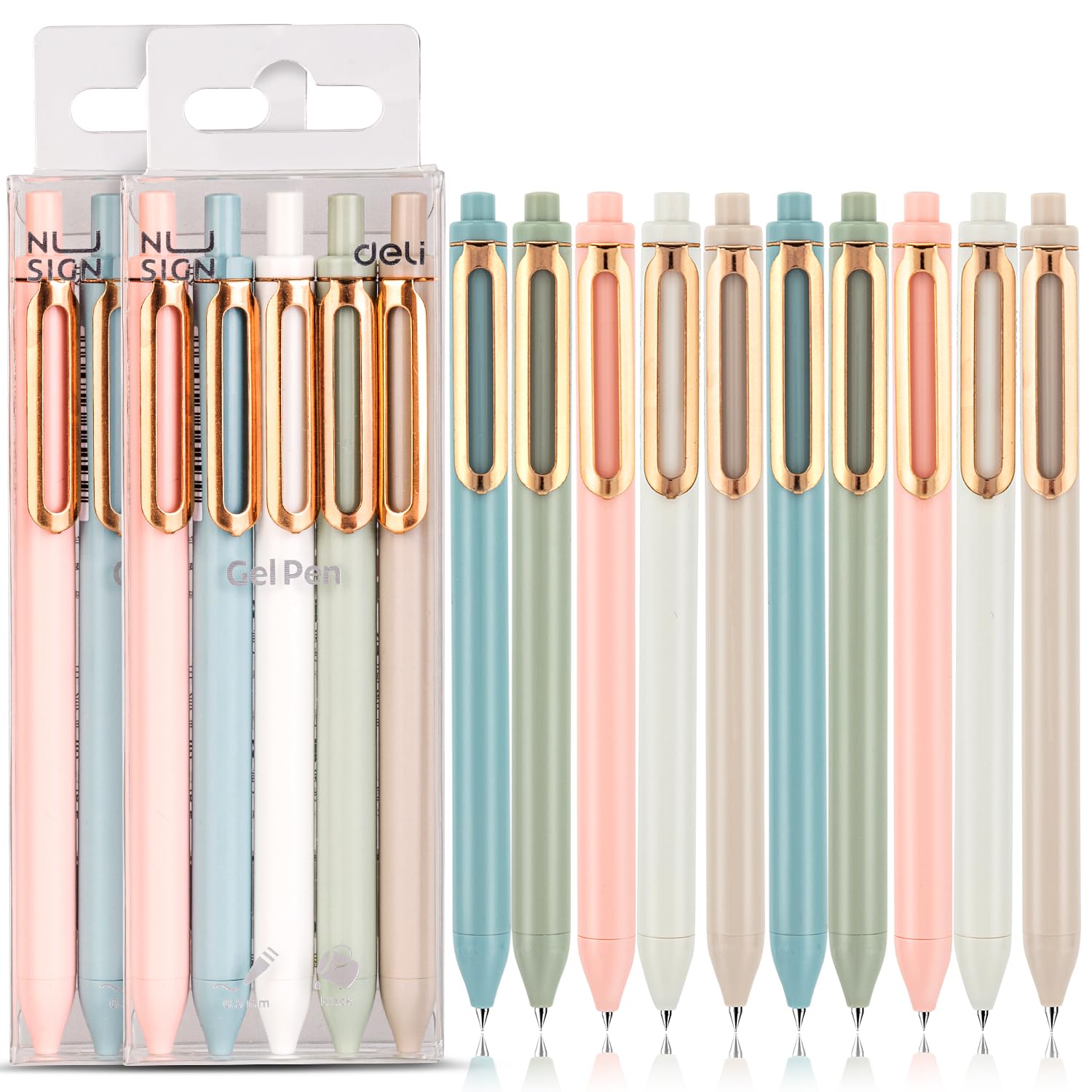 NUSIGN Gel Pens, 10 Pcs 0.5mm Retractable Black Ink Fine Point Rolling Ball Gel Pen, Smooth Writing No Bleed for Journaling Note Taking, Home School Office Supplies