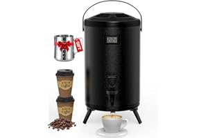 JIVGDN Insulated Beverage Dispenser 3 Gallon, Hot Drink Dispenser with 304 Stainless Steel Interior, Cold & Hot Water Dispenser for Parties, Hot Water Urn with Stand for Coffee Chocolate Tea Milk, Black