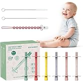 KDTOMOY 6 Pack Baby Teether Straws Silicone Teething Tube Stick Toy | Shielded Tube Teethers Sensory Toys, Soothing Infant Straws 0-12 Months, Hollow Textured Chew Sticks for Toddlers Relief