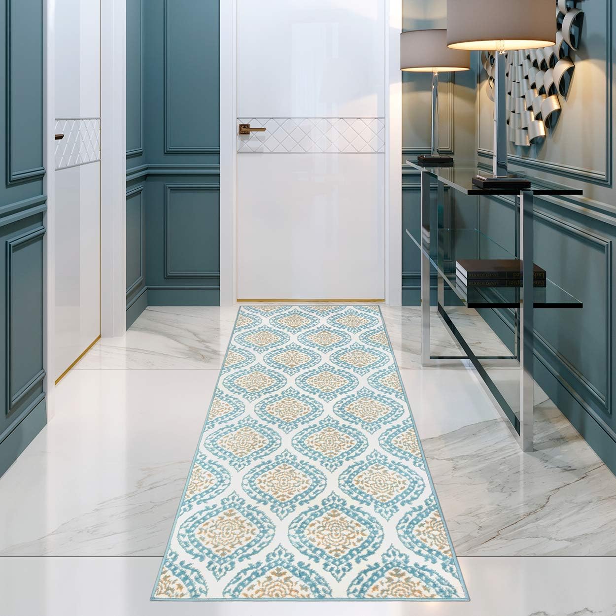 Antep Rugs Kashan King Collection Polypropylene Indoor Area Runner Rug (Blue/Cream, 2' x 7')