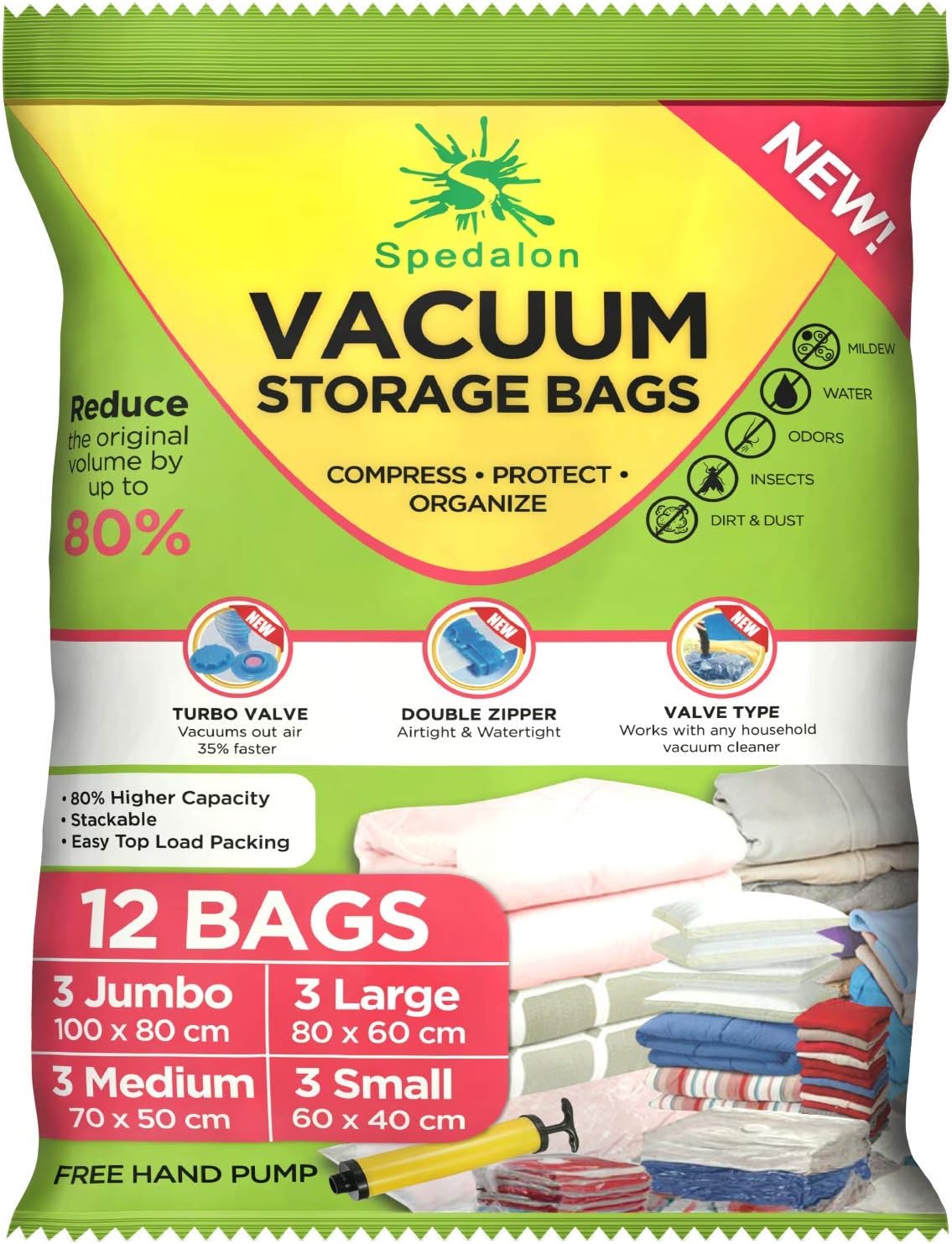 Set Di 4 Sacchetti Sottovuoto Salvaspazio  100 X 80 Cm  Per Biancheria Da Letto Vestiti Piumoni Coperte 86962578 - Foto 9