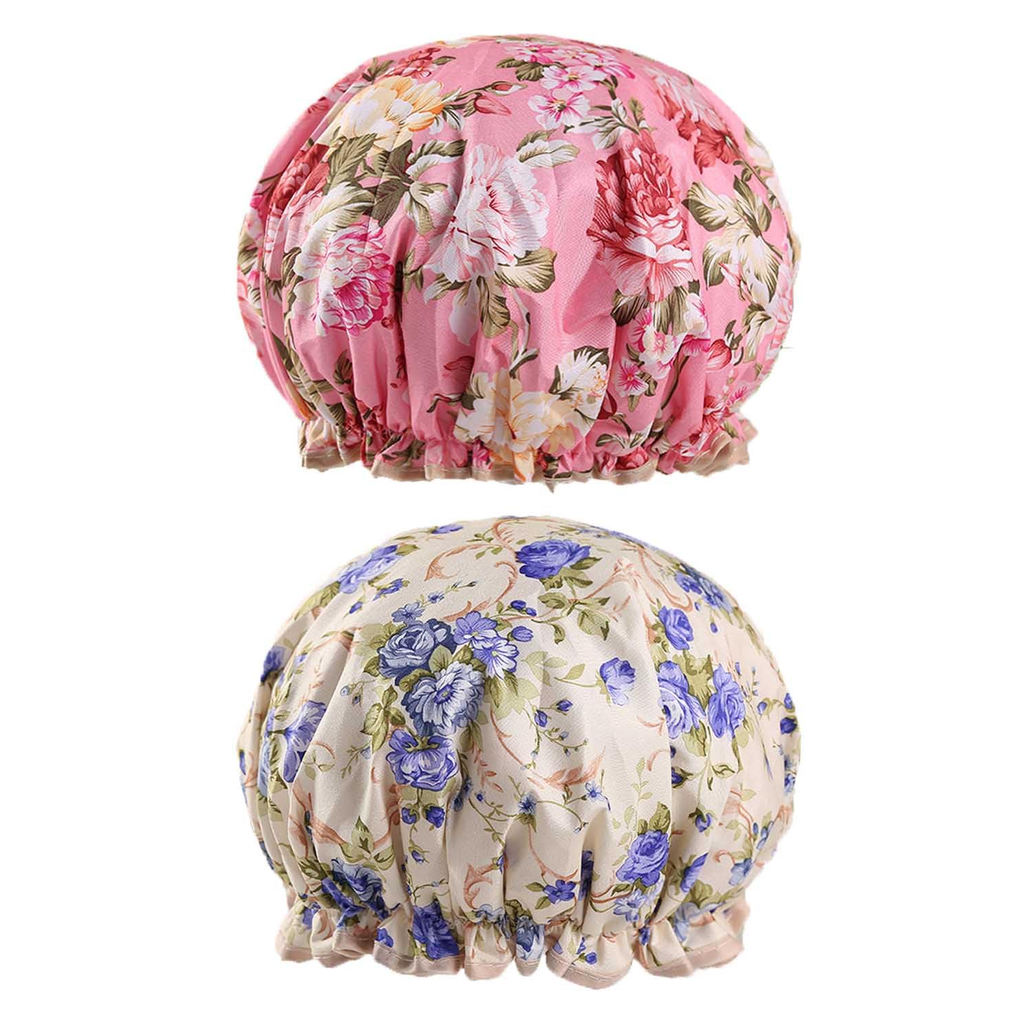 Bath Caps Elastic Band Waterproof Shower Caps With Ruffled Edge Covering Ears Keeping Hair Dry Kitchen Oil-proof Cap for Girls and Women (peony) — image 1