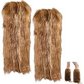 CABODYALS 1 Pair Faux Fur Leg Warmers Brown Soft Fluffy Furry Leg Wrist Cuffs Winter Womens Fuzzy Warm Long Thick Boot Shoes Covers Socks Sleeves for Women Costumes Christmas Halloween Accessories