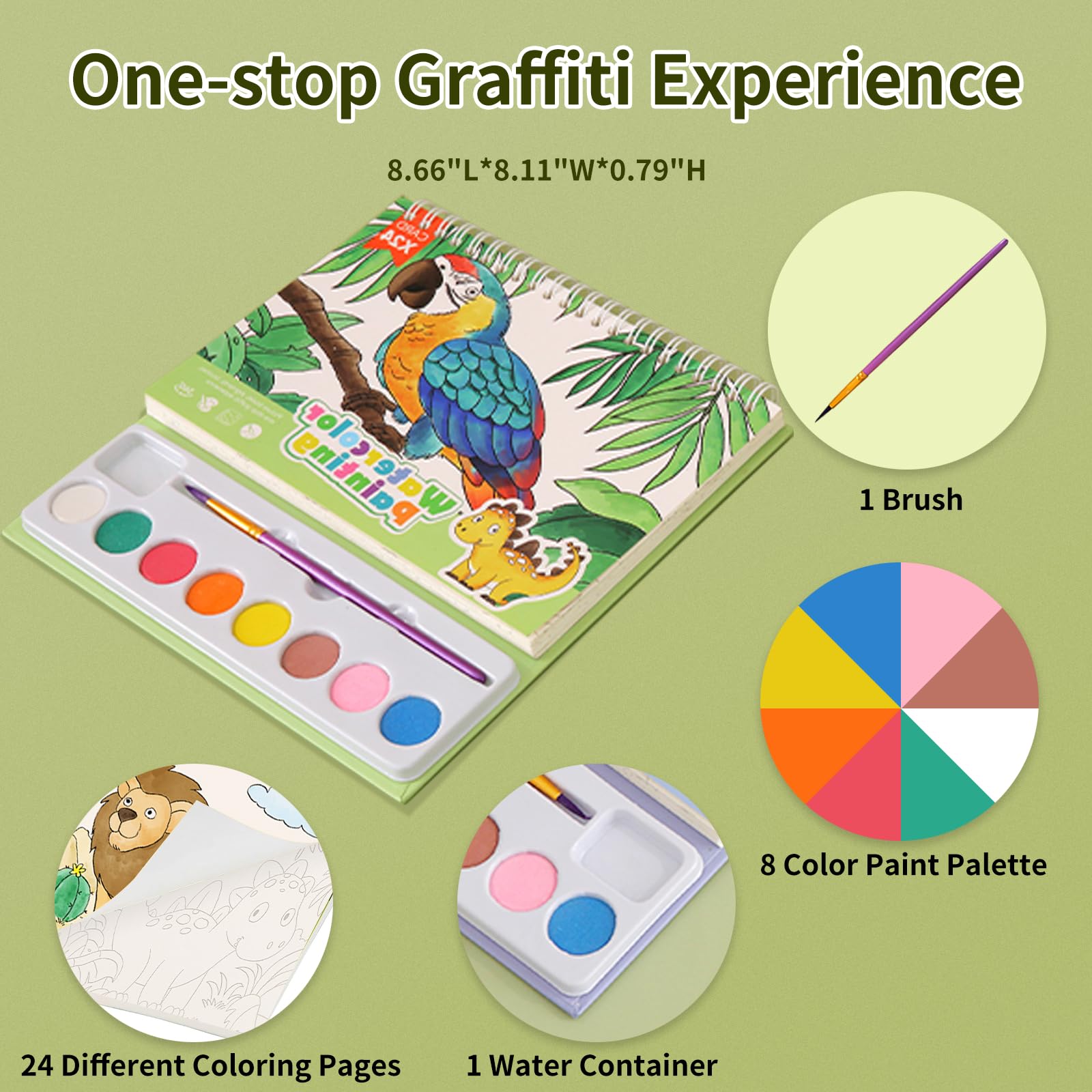 Cavnewt Watercolor Coloring Books for Kids Ages 4-8, Mess Free Watercolor Painting Book, Paint with Water Books for Toddlers, Travel Activities Arts Party Favors Birthday Gifts for Kids Girls & Boys