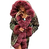 Roiii Women Thicken Warm Winter Coat Hood Down Parka Fleece Fur Outdoor Overcoat Long Jacket Outwear