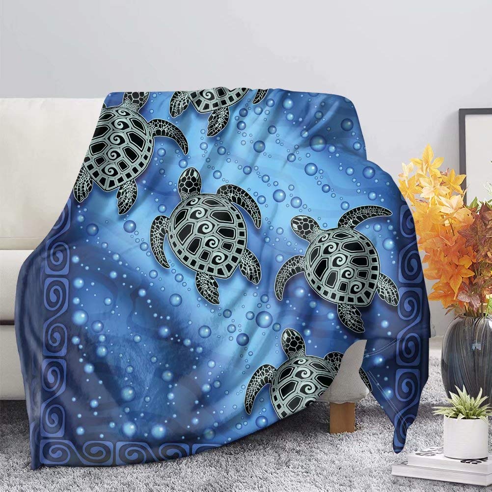 chaqlin Kids Child Adult Flannel Blanket with Sea Turtle Pattern Soft Cozy Lightweight Fleece Throw Blanket Fit Couch Sofa Suitable For All Season Size 80x60 inches