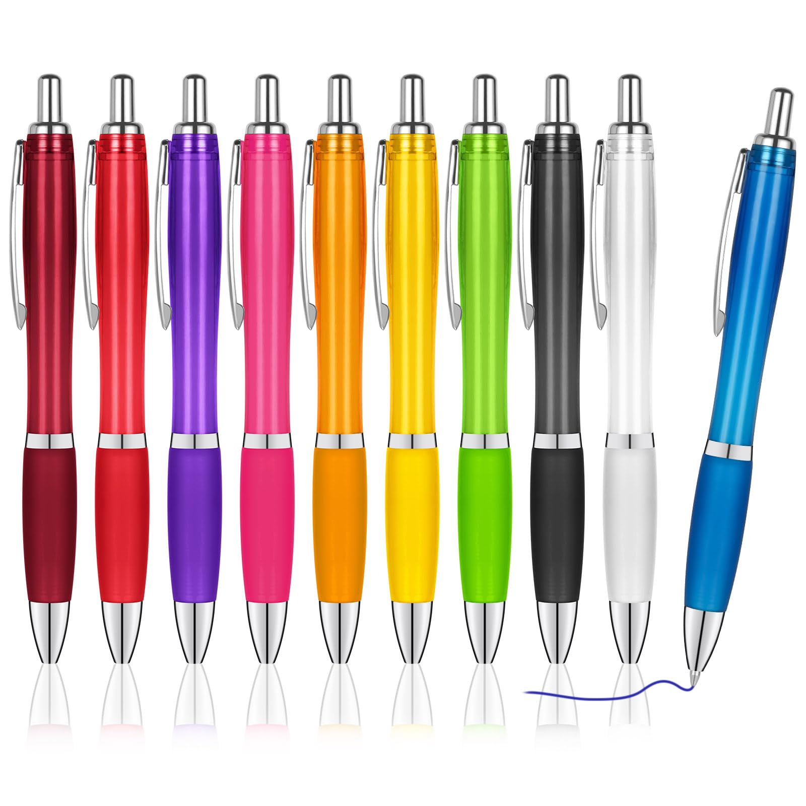 AUAUY 10PCS Ballpoint Pen Set, Retractable Ballpoint Pens, Colored Translucent Shell with Non-slip Grip, Plastic Comfortable Writing Pens 1 mm Blue Ink Ballpoint Pens for Colleagues Teachers Students
