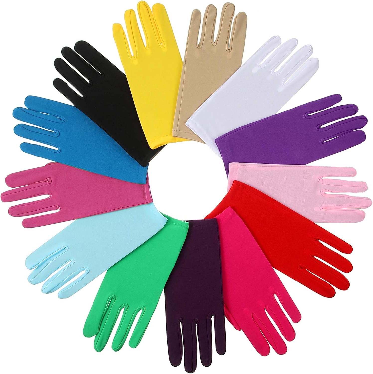 13 Pairs Women Short Satin Gloves Wrist Length Gloves Gown Gloves Opera Gloves for Party at  Women’s Clothing store