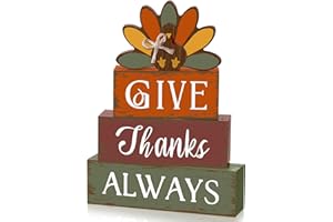 Yuntau 4 Pcs Thanksgiving Turkey Table Decor Wooden Turkey Sign Block Rustic Fall Tiered Tray Decor Farmhouse Autumn Centerpiece Thanksgiving Decorations for Home Office Desk Holiday Harvest Gifts