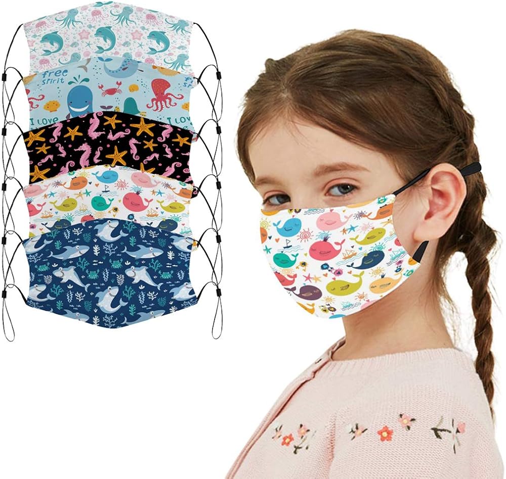 5 Pcs Big Kids Bandana with Cute Pattern Reusable Cloth Kids Face Bandanas Covering Set for Teens Boys Girls Ages 8-17 (Dinosaur): Clothing