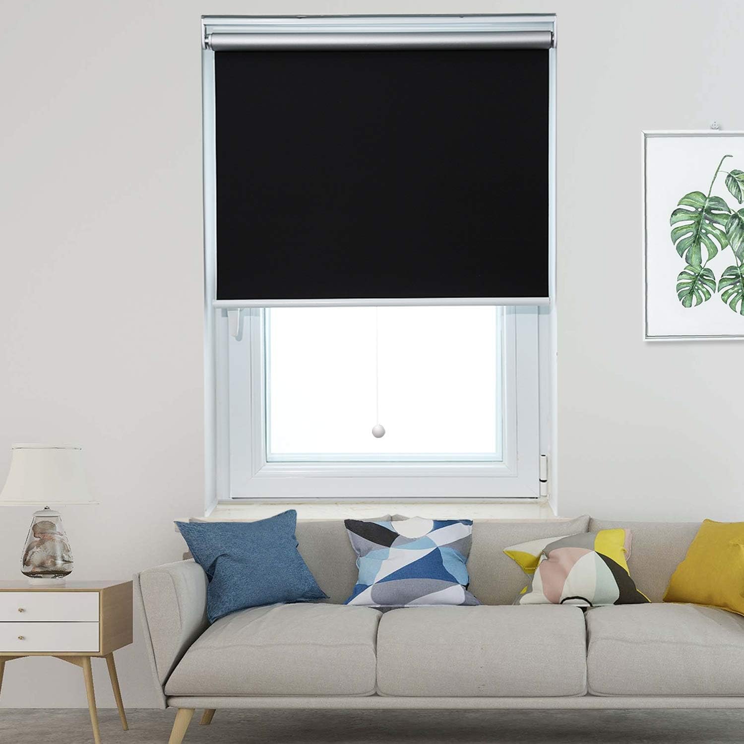 Allesin Blackout Roller Shades Window Shades and Cordless Blinds for Home & Office, Black, 36 x 72 Inch
