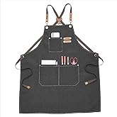 MEEDEN Painting Apron for Men Women: Adjustable Cross Back Waterproof Polyester Canvas Art Apron with 3 Pockets - Artist Apron for Acrylic Oil & Watercolor Painting, Gardening, Cooking - Taupe