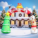 DomKom 8FT Christmas Inflatables Xmas Tree Arch, Blow up Decoration Arch Santa Claus Snowman Reindeer Bell Inflatable Decor, Built-in LEDs for Outdoor Holiday Party, Garden, Lawn, Yard, Patio