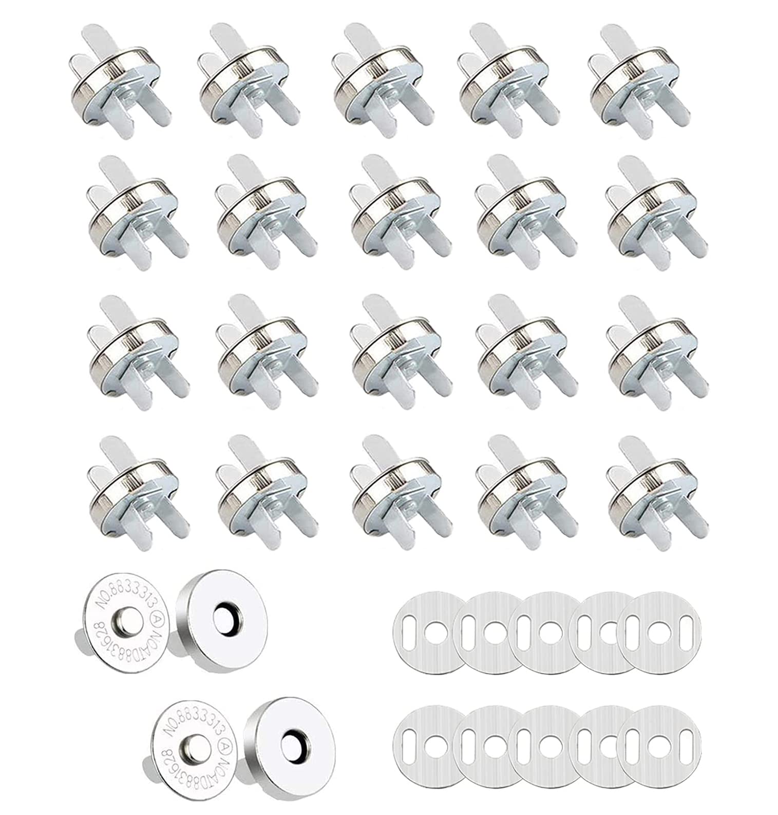 Magnetic Snaps Buttons,24 PCS Magnetic Snap Fastener Metal Magnet Press Studs for Purses Sewing Craft Bags Clothes Leather Craft Making