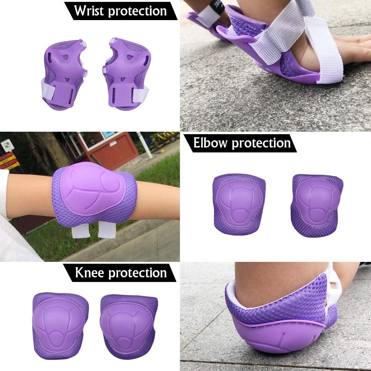 BOSONER Kids/Youth Knee Pad Elbow Pads Guards Protective Gear Set for Roller Skates Cycling BMX Bike Skateboard Inline Skatings Scooter Riding Sports (Purple) : Sports & Outdoors