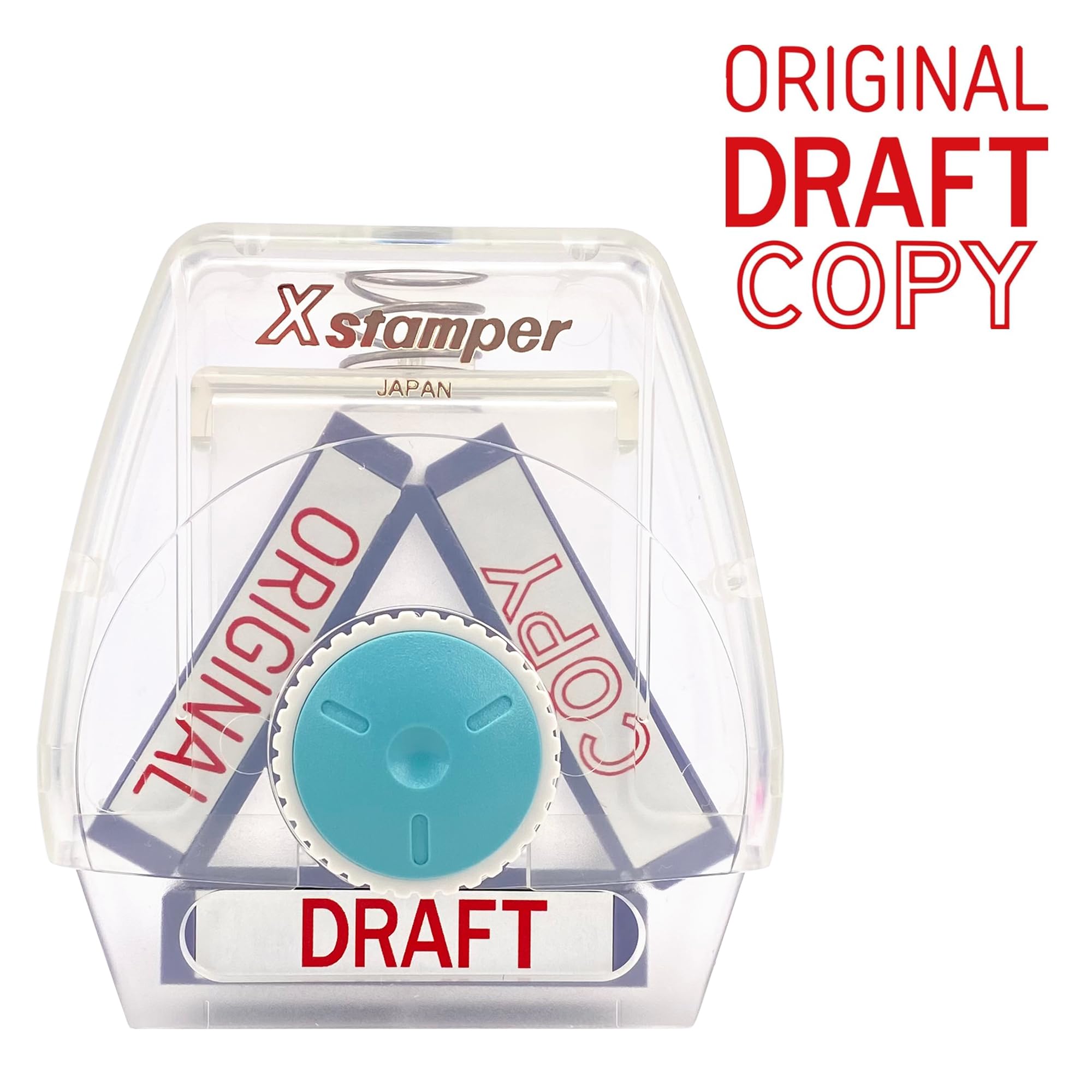Xstamper 3-in-1 Ink Stamp, Copy/Original/Draft. Red Ink (Impression Size: 13 x 42mm). Pre-Inked Stamper for Office or School Use - Genuine Xstamper Self Inking Stamp