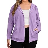 FOREYOND Plus Size Zip Up Hoodies for Women Lightweight Jacket Sweatshirts with Pockets Fashion Casual Tops
