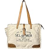 RUSTIC TOWN Canvas Leather Tote Bag for Women - Sel De Mer Upcycled Canvas Shoulder Hobo Travel Handbag Ladies Purse Satchel