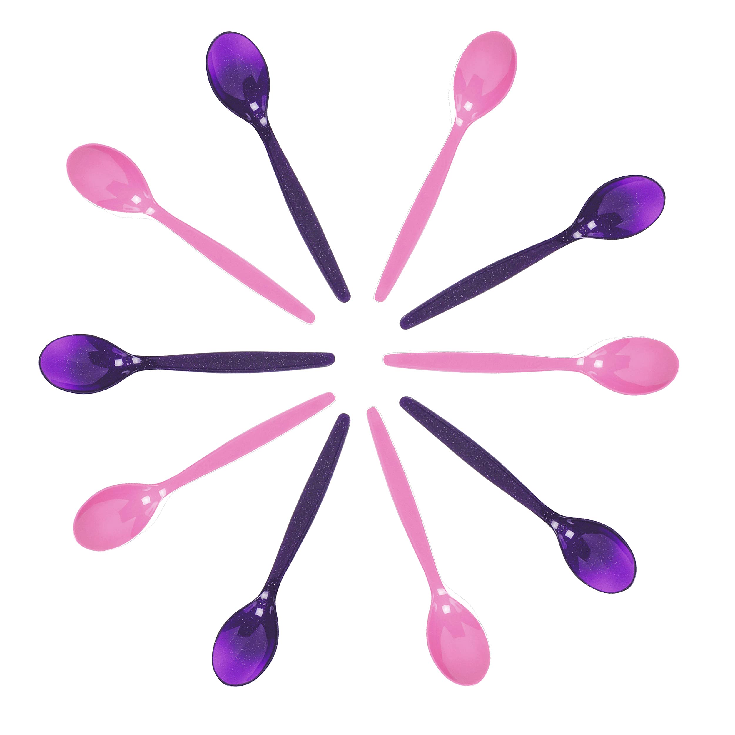 Harfield Set of 10 Pink & Purple Sparkle Teaspoons Virtually Unbreakable Reusable Polycarbonate Plastic