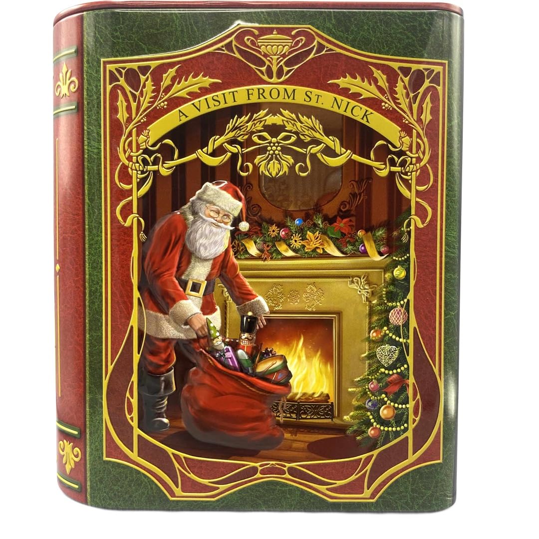 stylebox Tin in the shape of a Christmas book small book tin St. Nick red / green biscuit tin decorative box retro tin storage, approx. 15 x 6/8.5 x 17.5 cm, volume: 1.5 l