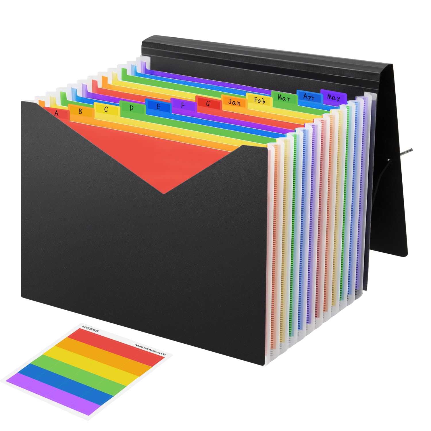 Accordion Expanding File Organiser,File Wallet with Colour Labels,13 Pockets Portable Filing Box Desktop Colored Folders Paper Document Paperwork Receipt Organisers A4 and Letter Size