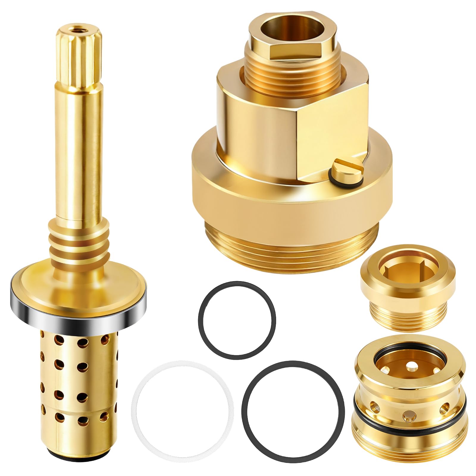 Photo 1 of 1 Set Shower Valve Rebuild Kit, TA-10 Flow Control Spindle & TA-4 Hot and Cold Seats & T-12A Cap Part Compatible with Symmons Temptro Shower Valves, Fix Tub/Shower Valve Leak, Brass