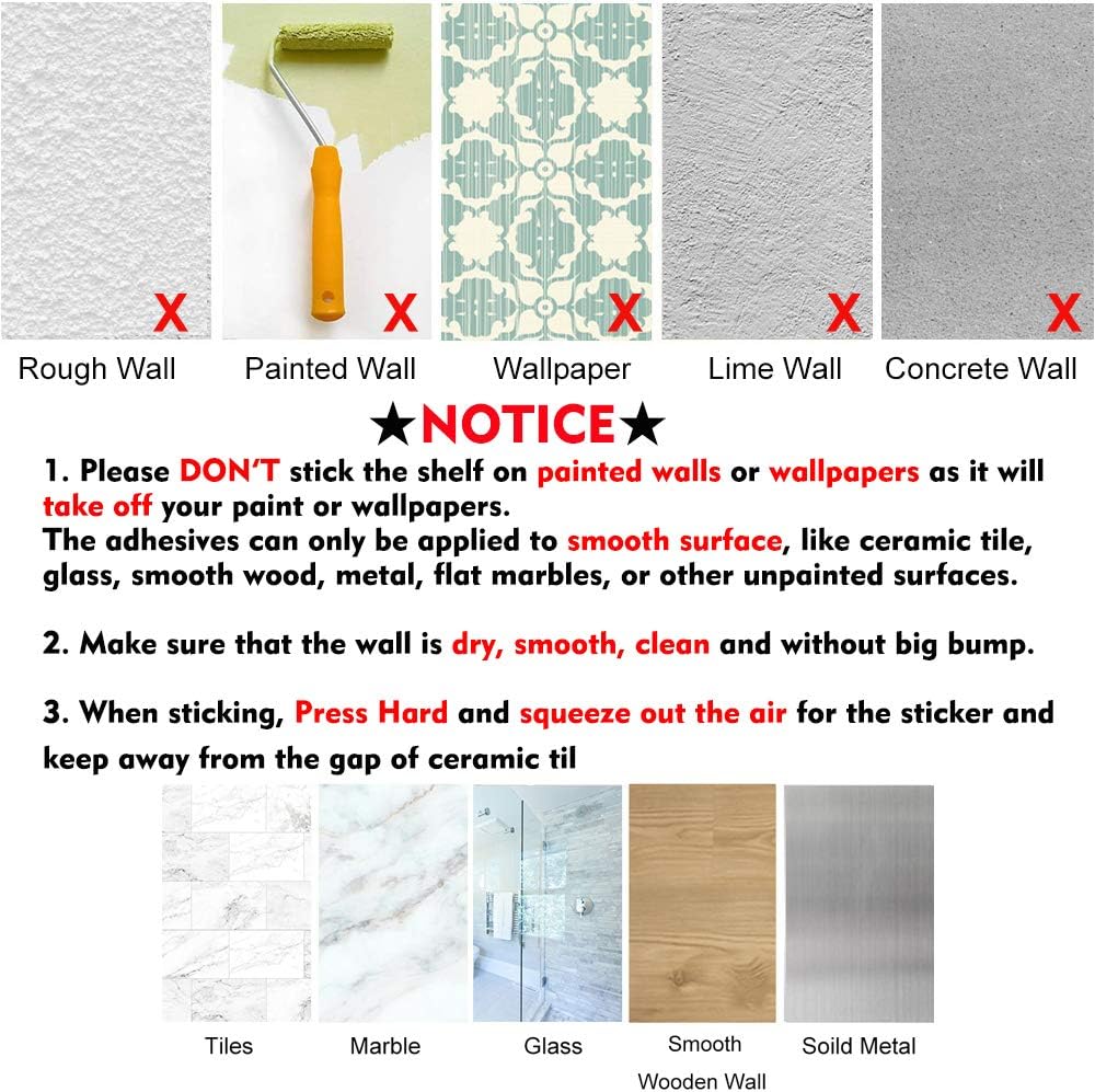 Laigoo Adhesive Floating Shelves Non-Drilling, Set of 3, Display Picture Ledge Shelf U Bathroom Shelf Organizer for Home/Wall Decor/Kitchen/Bathroom Storage(S+M+L): Kitchen & Dining