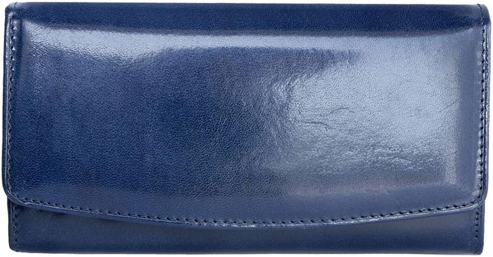 Women's Dark Blue Glossy Coated Genuine Leather Wallet