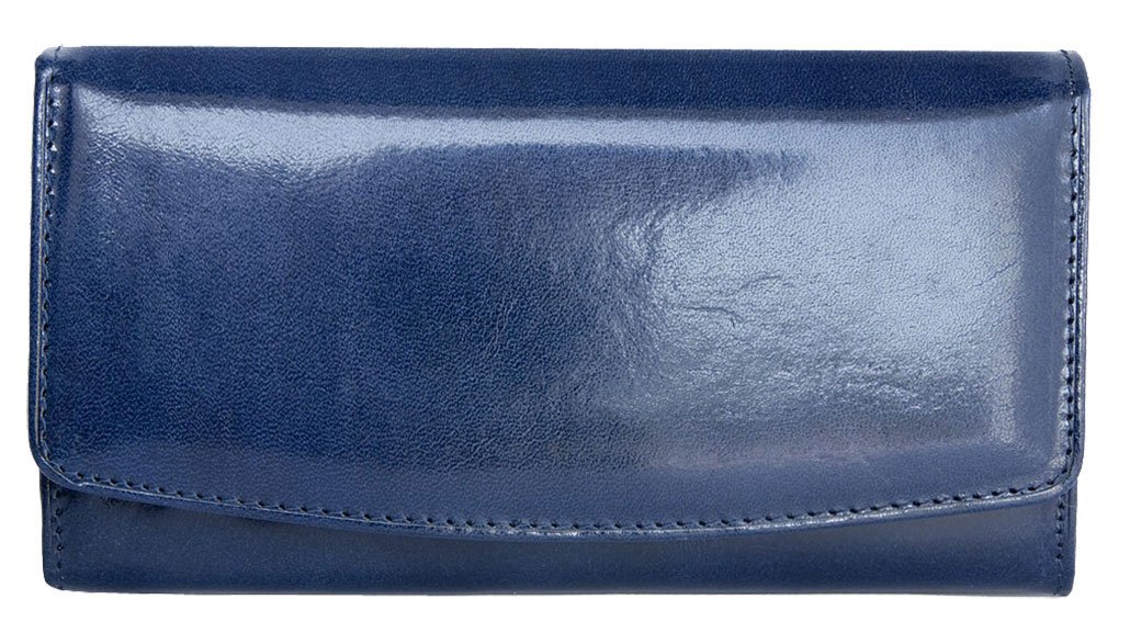 Women's Dark Blue Glossy Coated Genuine Leather Wallet