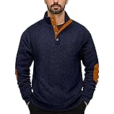 LINENNMAIN Mens Sweater Knitted Quarter Button Long Sleeve Casual Sweatshirts Quilted Stand Collar Pullover Cable Sweaters