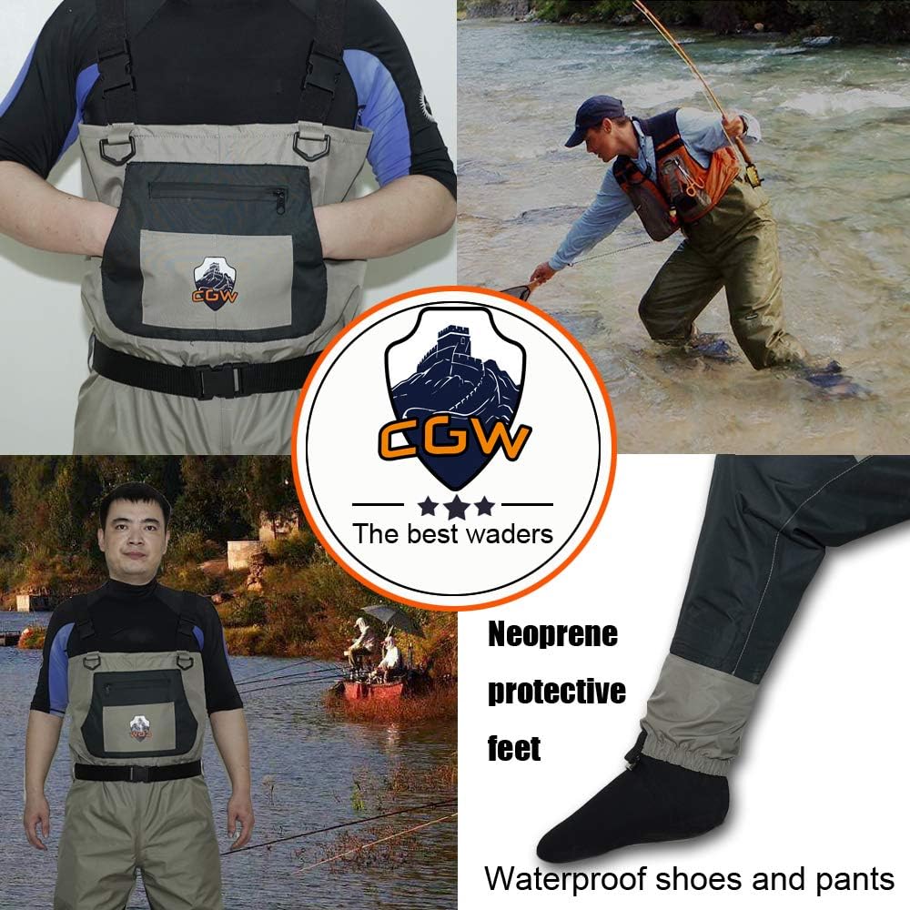 CGW Bootfoot Fishing High Chest Waders for Men with Stockingfoot Boots Mens Womens Breathable Waterproof Wader : Sports & Outdoors