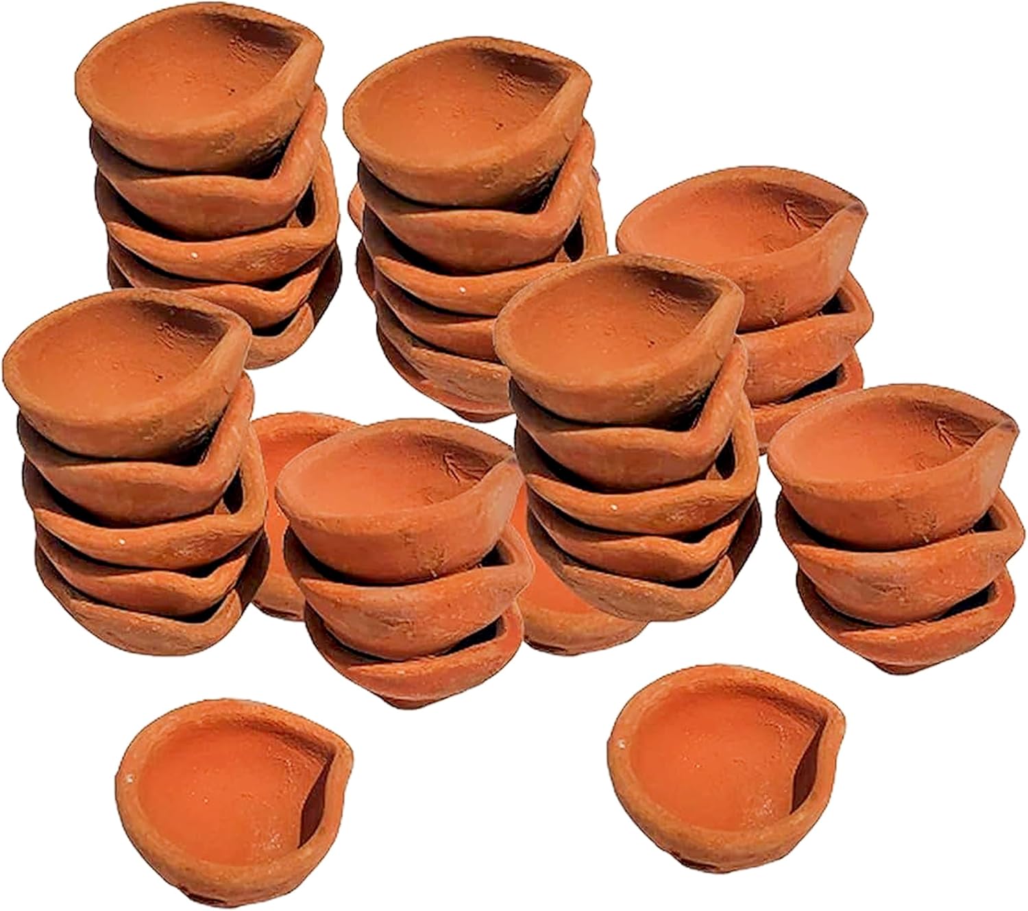 Oil Lamps & Accessories - TIED RIBBONS 24 pcs Handmade Clay Diya for Diwali | Traditional Homemade Diyas Tealight | Indian Oil Lamp | Diwali Decorations for Home | Terracotta Diyas | Diwali Gifts