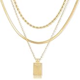 YEEZII Layered Gold Necklaces for Women Trendy, 3 Pcs 14K Gold Plated Choker Paperclip Box Chain Necklace, Stackable Women's Gold Pendant Necklaces Jewelry Set