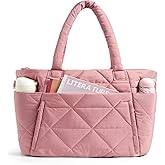 BAGSMART Tote Bag for Women, Puffer Tote Bag with Zipper, Large Quilted Shoulder Bag with Compartments for Travel, Work, Gym