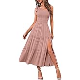 MEROKEETY Women's 2026 Summer Sleeveless Midi Dress One Shoulder Knot Smocked Split Formal Cocktail Wedding Guest Dresses