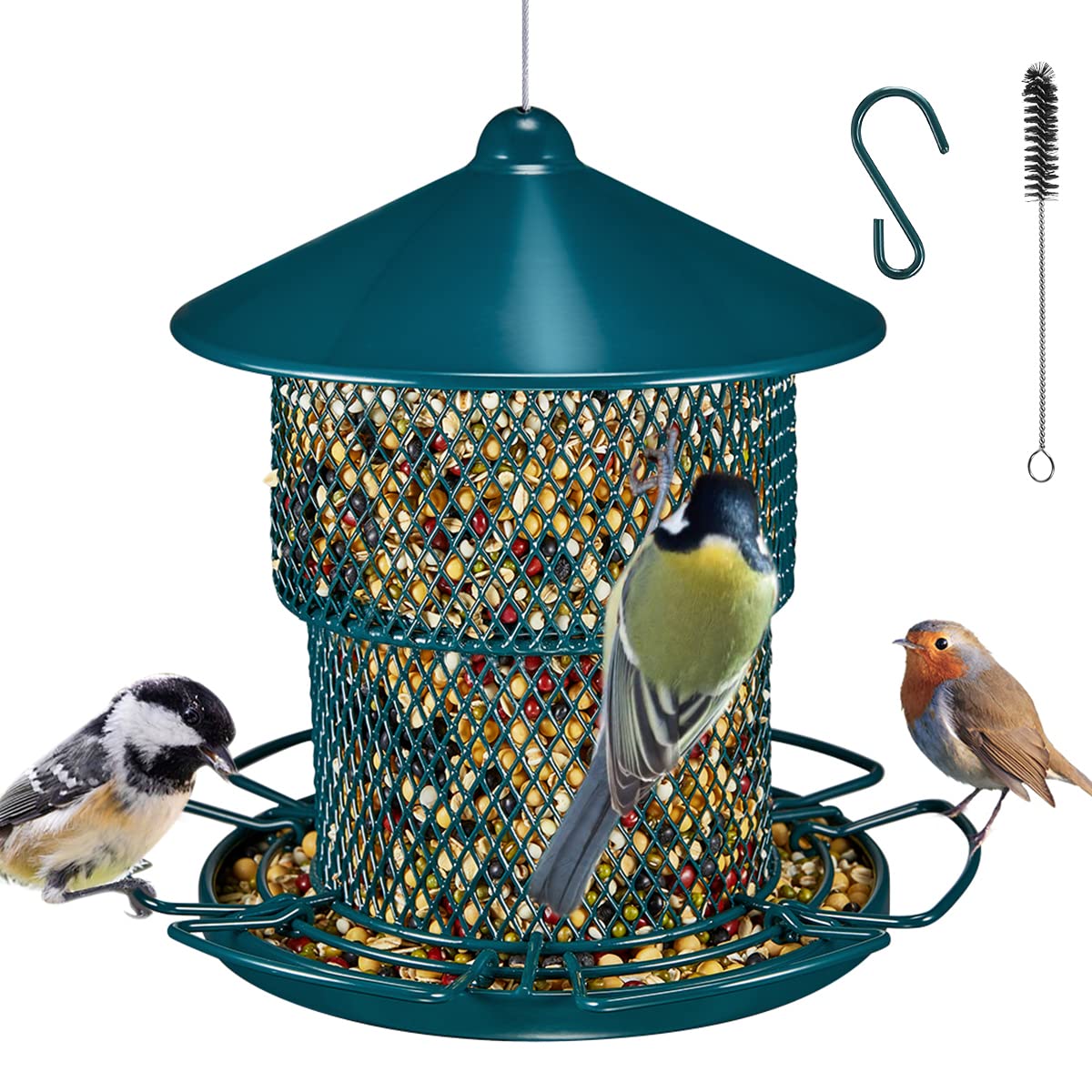 Metal Bird Feeder Bird Seed Feeders Hanging Squirrel Proof for Small Birds Eco-Friendly Anti-Rust for Garden and Outdoors Attracting Wild Birds