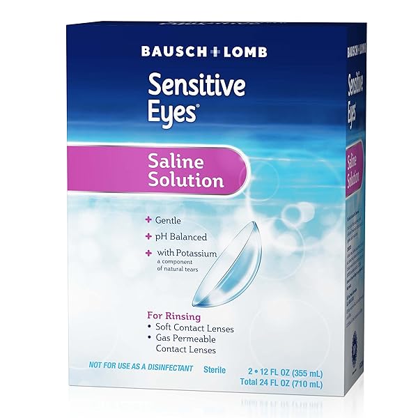 BAUSCH + LOMB SENSITIVE EYES SALINE SOLUTION, GENTLE DAILY RINSE FOR SOFT & GAS PERMEABLE CONTACT LENSES, WITH POTASSIUM, 12 FL OZ (PACK OF 2)