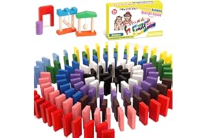 MCPINKY 204PCS Domino Blocks Set, Domino Starter Kit Colorful Wooden Domino Blocks Racing Tile Game Educational Toys for Boys Girls Birthday Party Favor